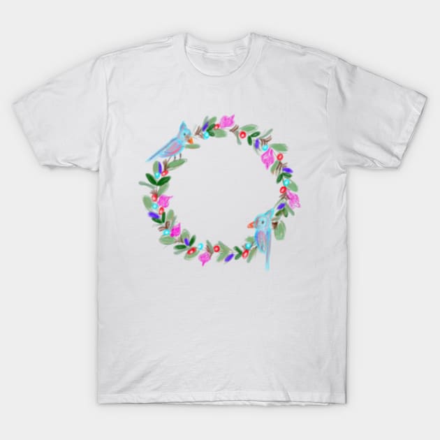 Christmas watercolor wreath bird T-Shirt by Artistic_st